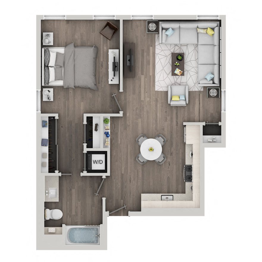 One bedroom floor plan at nVe at Fairfax
